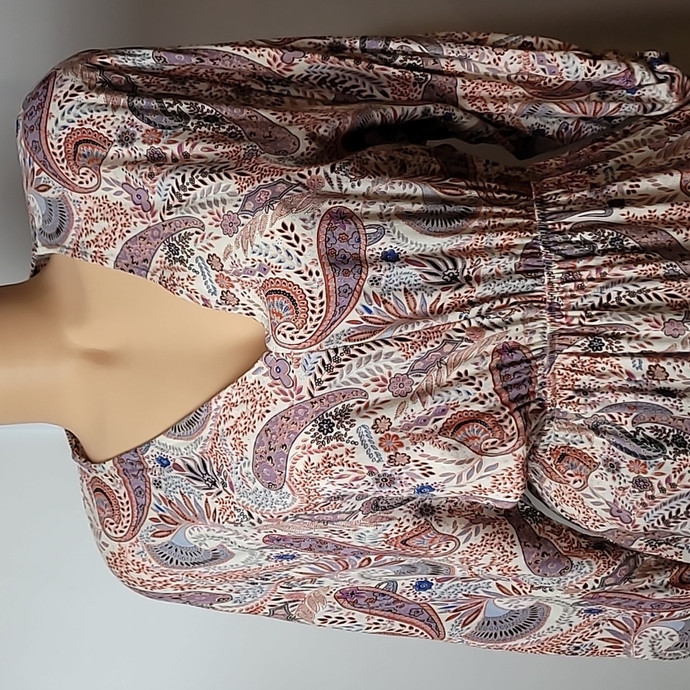 Boho Mittoshop Paisley & Floral Dress ~ V-neck ~ Flowy ~ Mauve ~ Cowgirl core - Picture 12 of 17